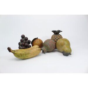 Vintage Faux Fruit Decor Set of 6 Realistic Painted Fruit Grapes Pineapple Banan